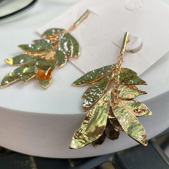Zara Gold Leaf Drop Earrings - Picture 7 of 11